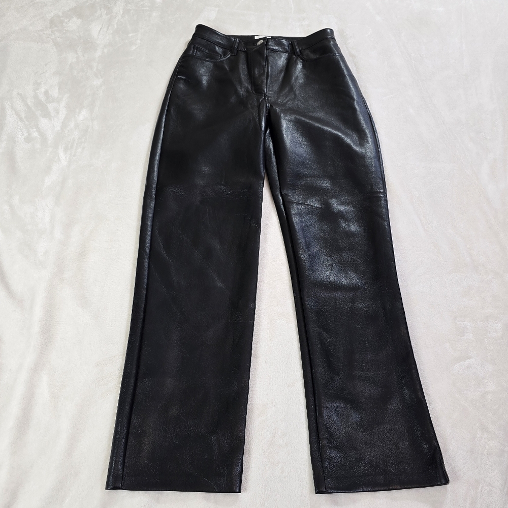 Wilfred Melina Pants Women's 4 Black Faux Vegan Leather High Rise Straight Leg